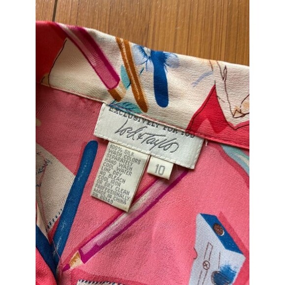 Lord & Taylor Vintage Salmon Pink Writer Artist Print Silk Blouse - Women's 10 M - Picture 4 of 5
